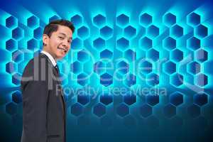 Composite image of black background with shiny hexagons