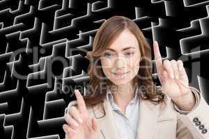 Composite image of classy businesswoman touching invisible scree
