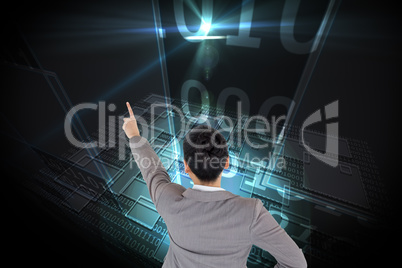 Composite image of asian businesswoman pointing