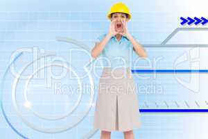 Composite image of attractive architect shouting at camera