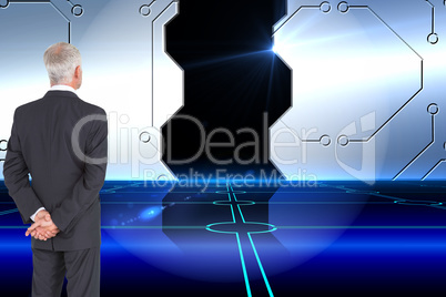 Composite image of rear view of mature businessman posing