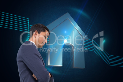 Composite image of unsmiling asian businessman with arms crossed