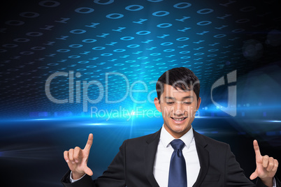 Composite image of smiling businessman holding