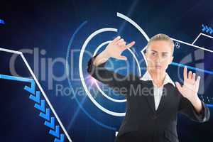 Composite image of businesswoman pointing somewhere