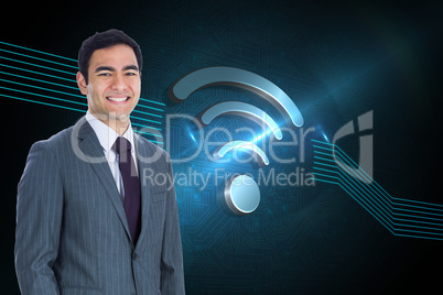 Composite image of smiling businessman standing