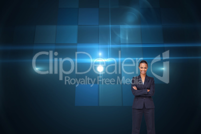 Composite image of isolated confident businesswoman smiling at t