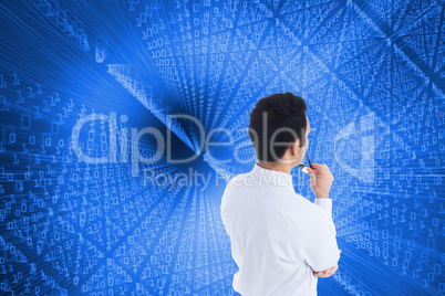 Composite image of businessman holding glasses