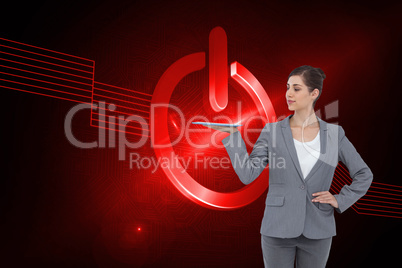 Composite image of businesswoman holding tablet computer