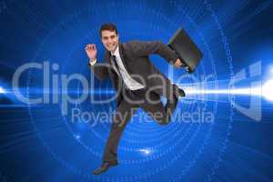 Composite image of cheerful businessman in a hury