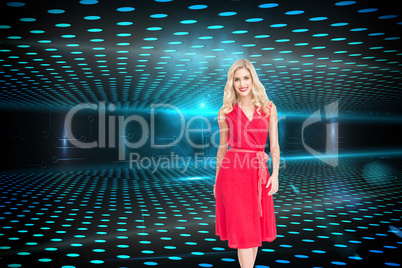 Composite image of smiling blonde walking