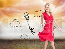 Composite image of smiling blonde walking