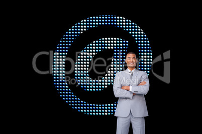 Composite image of assertive businessman on phone