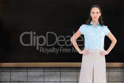 Composite image of serious stylish businesswoman posing