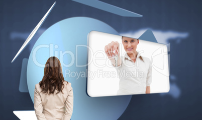 Composite image of rear view of businesswoman