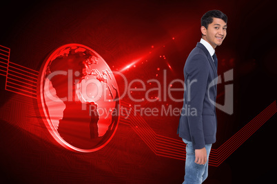 Composite image of smiling casual businessman walking