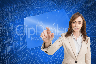 Composite image of portrait of businesswoman touching invisible