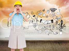 Composite image of attractive architect shouting at camera