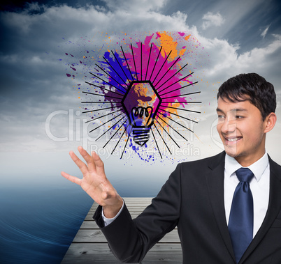 Composite image of smiling businessman touching