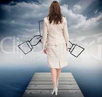 Composite image of classy businesswoman walking away from camera