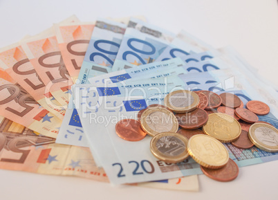 Euros coins and notes