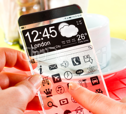 smartphone with transparent screen in human hands. smartphone with transparent screen in human hands.