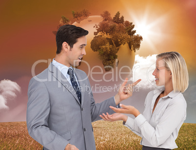 Composite image of business people meet each other