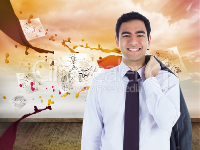 Composite image of smiling businessman standing