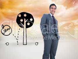 Composite image of smiling businessman standing