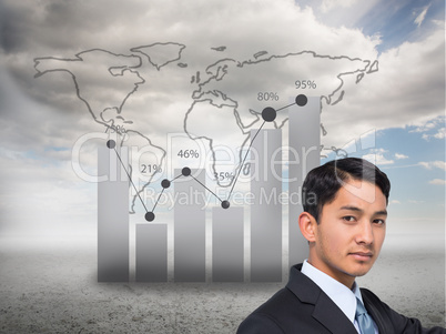 Composite image of stern asian businessman pointing