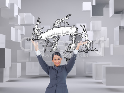 Composite image of cheering businesswoman