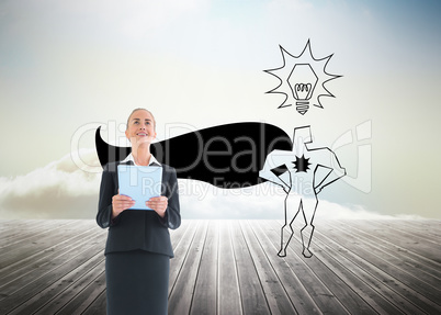 Composite image of businesswoman holding new tablet