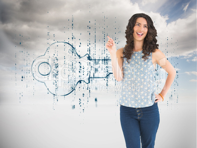 Composite image of happy beautiful brunette posing