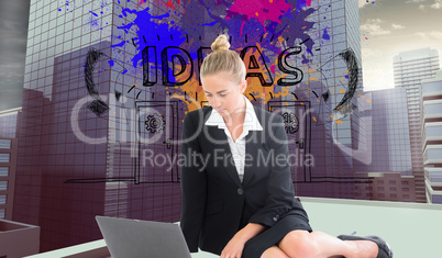 Composite image of businesswoman using laptop