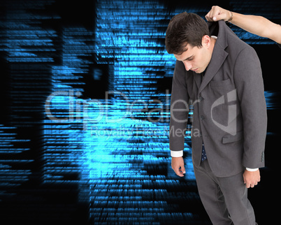 Composite image of businessman hanging