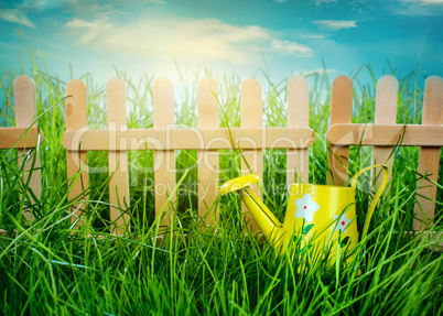 wooden fence on blue sky background