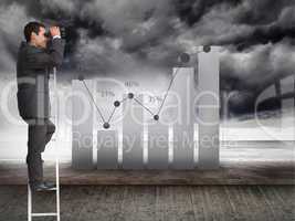 Composite image of businessman standing on ladder