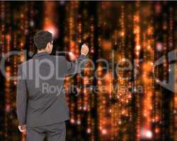 Composite image of businessman standing back to camera writing w