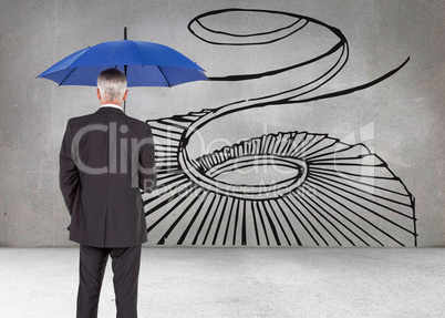 Composite image of businessman holding umbrella