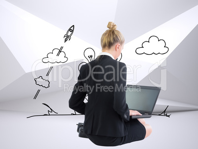 Composite image of businesswoman using laptop Composite image of businesswoman using laptop