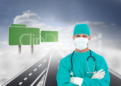 Composite image of portrait of an ambitious surgeon