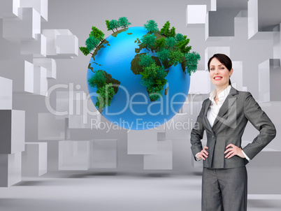 Composite image of attractive customer service agent with headse