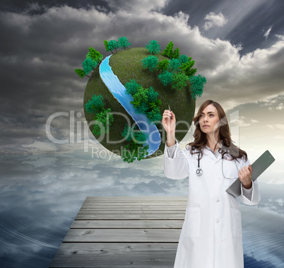 Composite image of stern doctor pointing