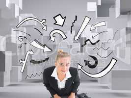 Composite image of businesswoman using laptop