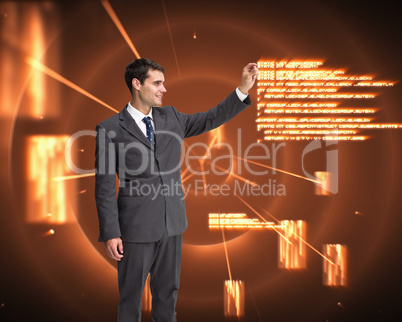 Composite image of happy businessman touching
