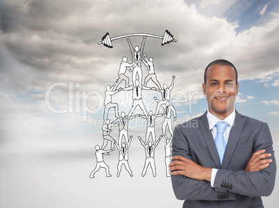 Composite image of charismatic young businessman with arms cross