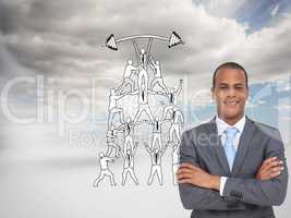 Composite image of charismatic young businessman with arms cross
