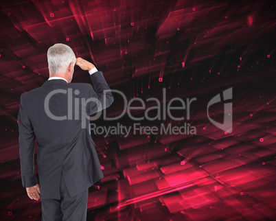 Composite image of rear view of mature businessman looking away