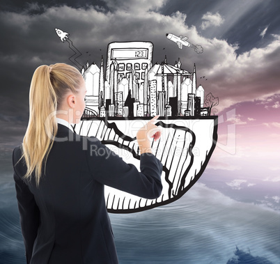 Composite image of businesswoman pointing somewhere