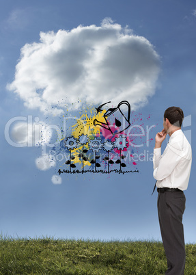 Composite image of thoughtful classy businessman looking away