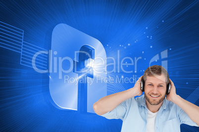 Composite image of trendy model listening to music and looking a